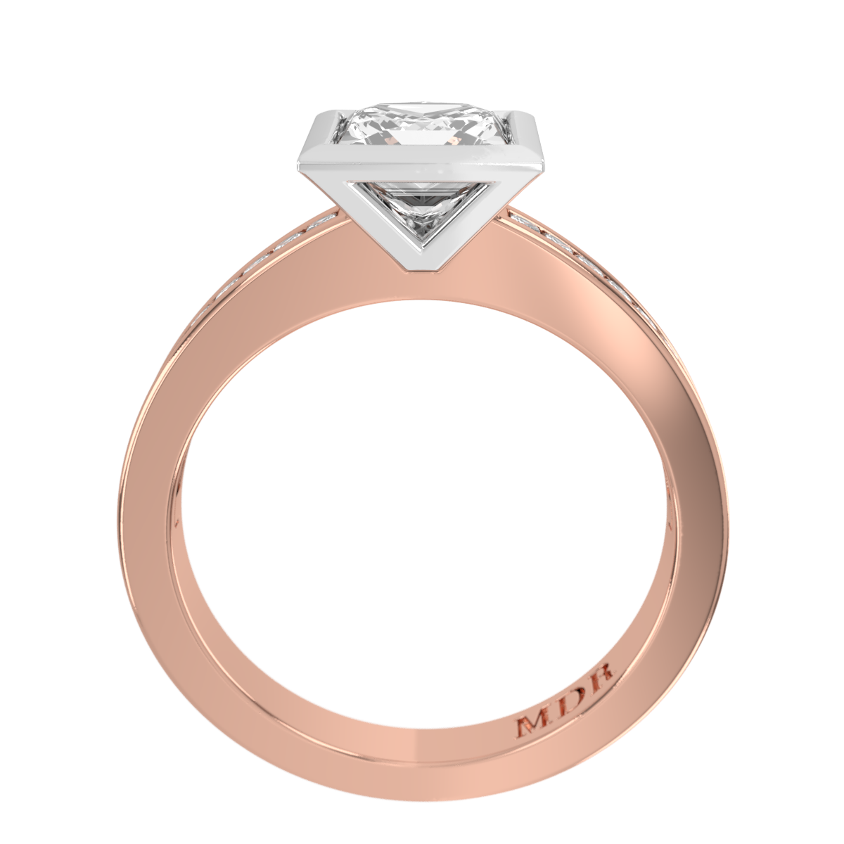 Channel set straight Shank with cut out bezel Setting