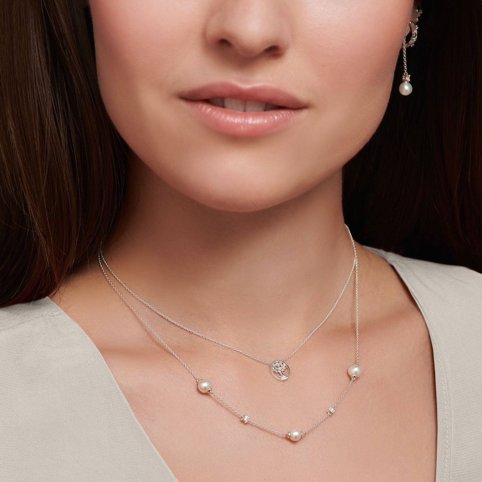 THOMAS SABO Necklace pearls and white stones silver