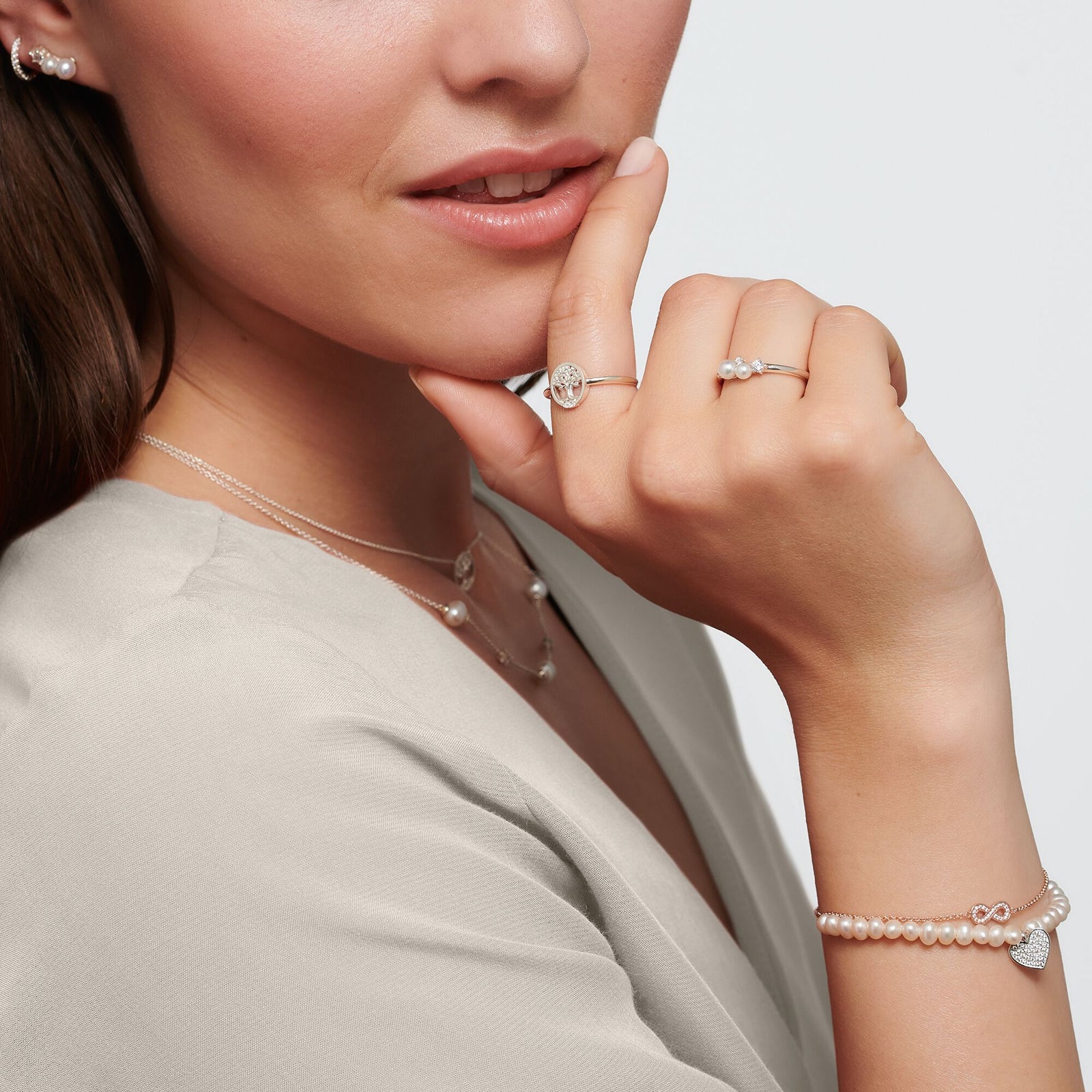THOMAS SABO Ring pearls and white stones silver
