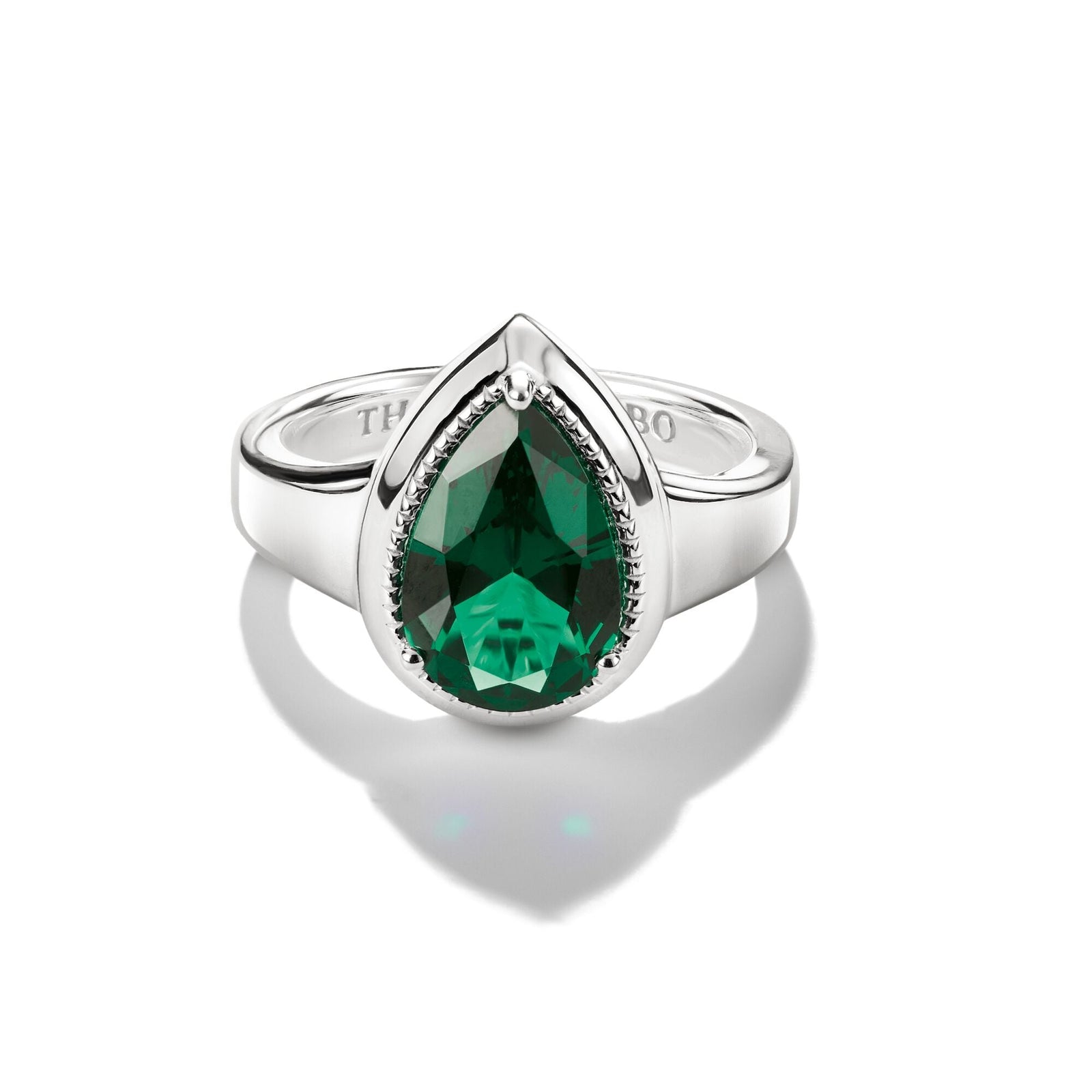 THOMAS SABO Ring with Green Teardrop Stone Silver