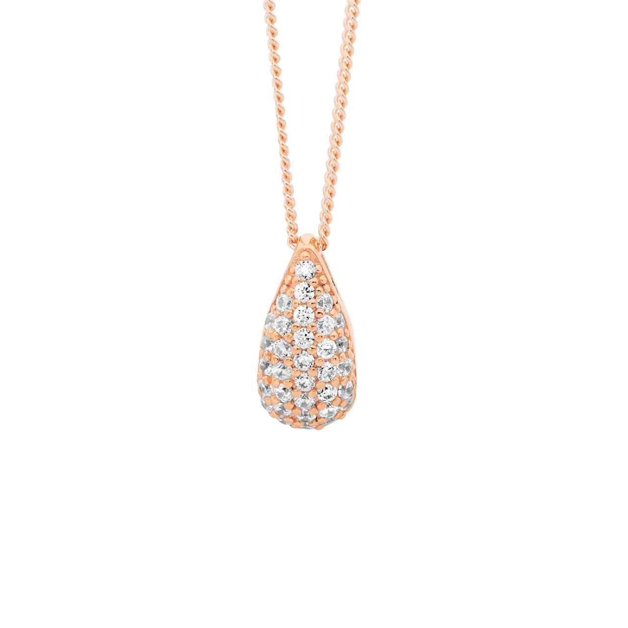 Ellani SS WhH CZ Pave 12mm Tear Drop Pendant w/Rose Gold Plating