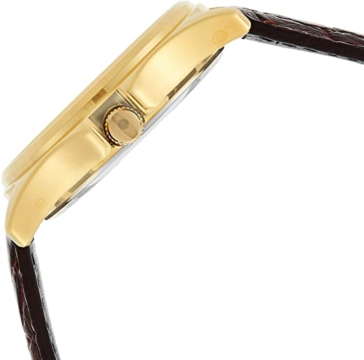 Casio Men's Watch on Leather Strap with Gold Bezel and Dial. MTP-1183Q-9A