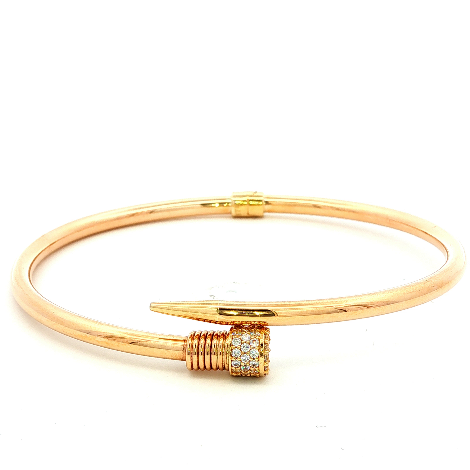 Hinged Noil Bangle Set with Cubic Zirconia in Yellow Gold