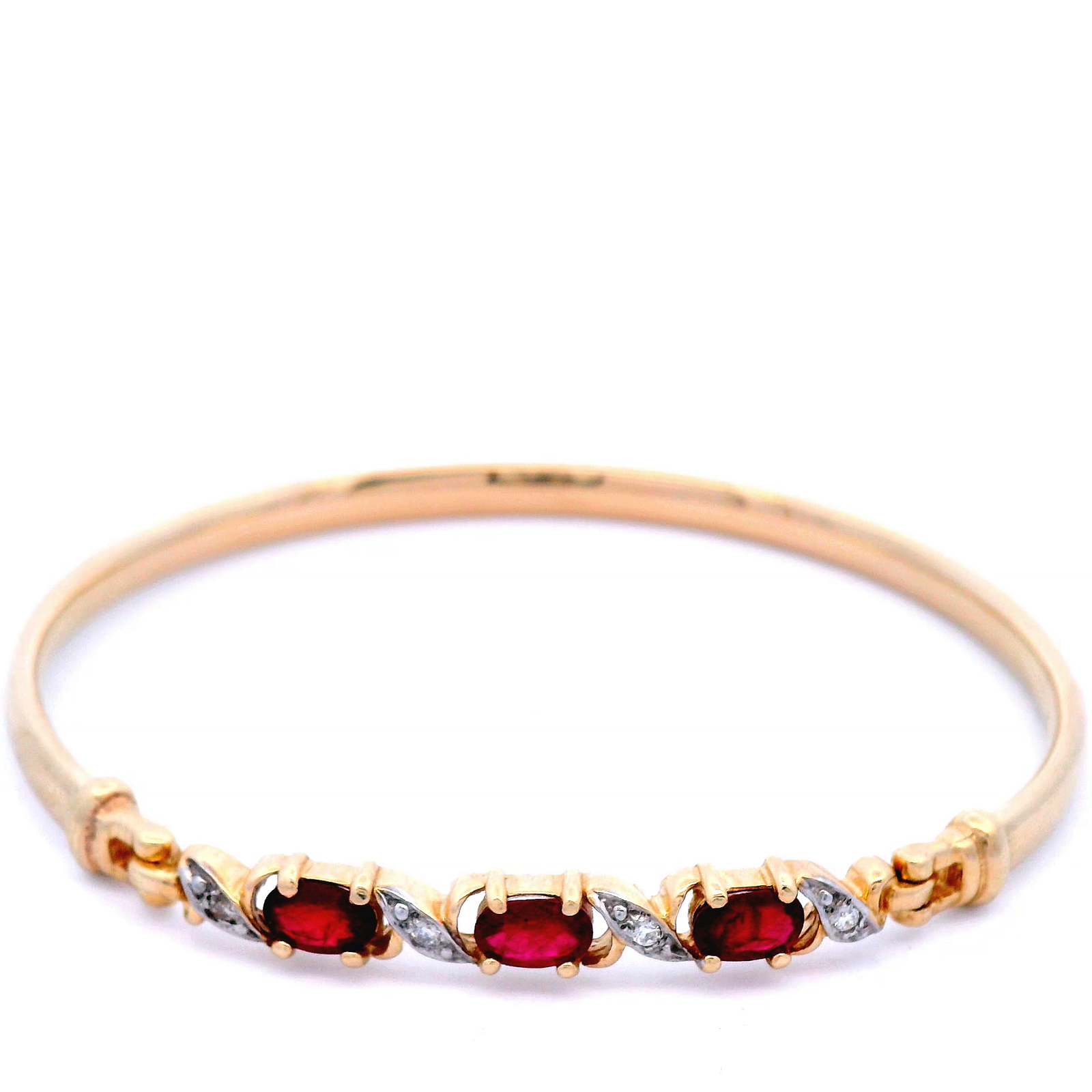Ova Ruby and Marquise Diamond Bangle in Yellow Gold
