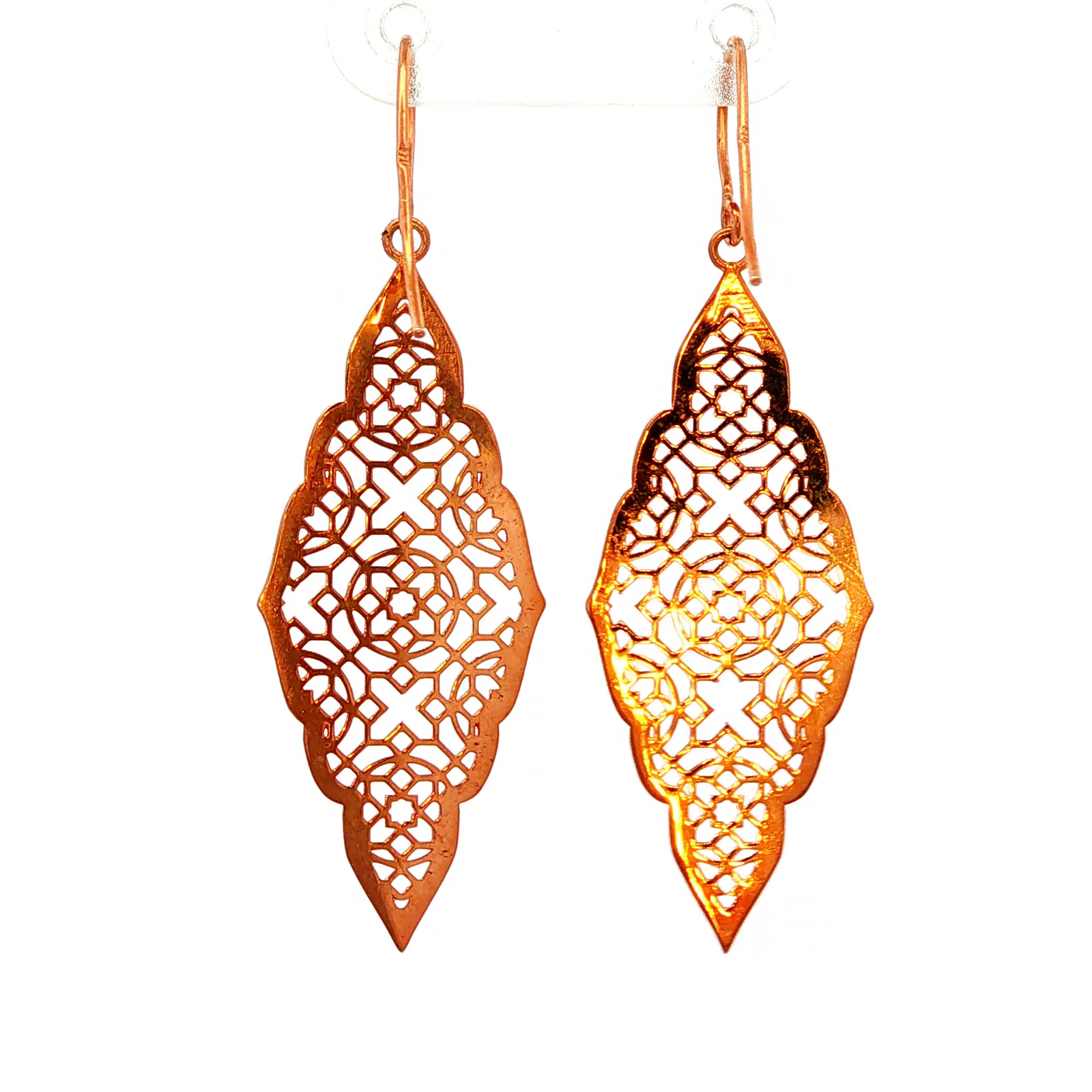 Filigree Flat Drop Earrings in Rose Gold