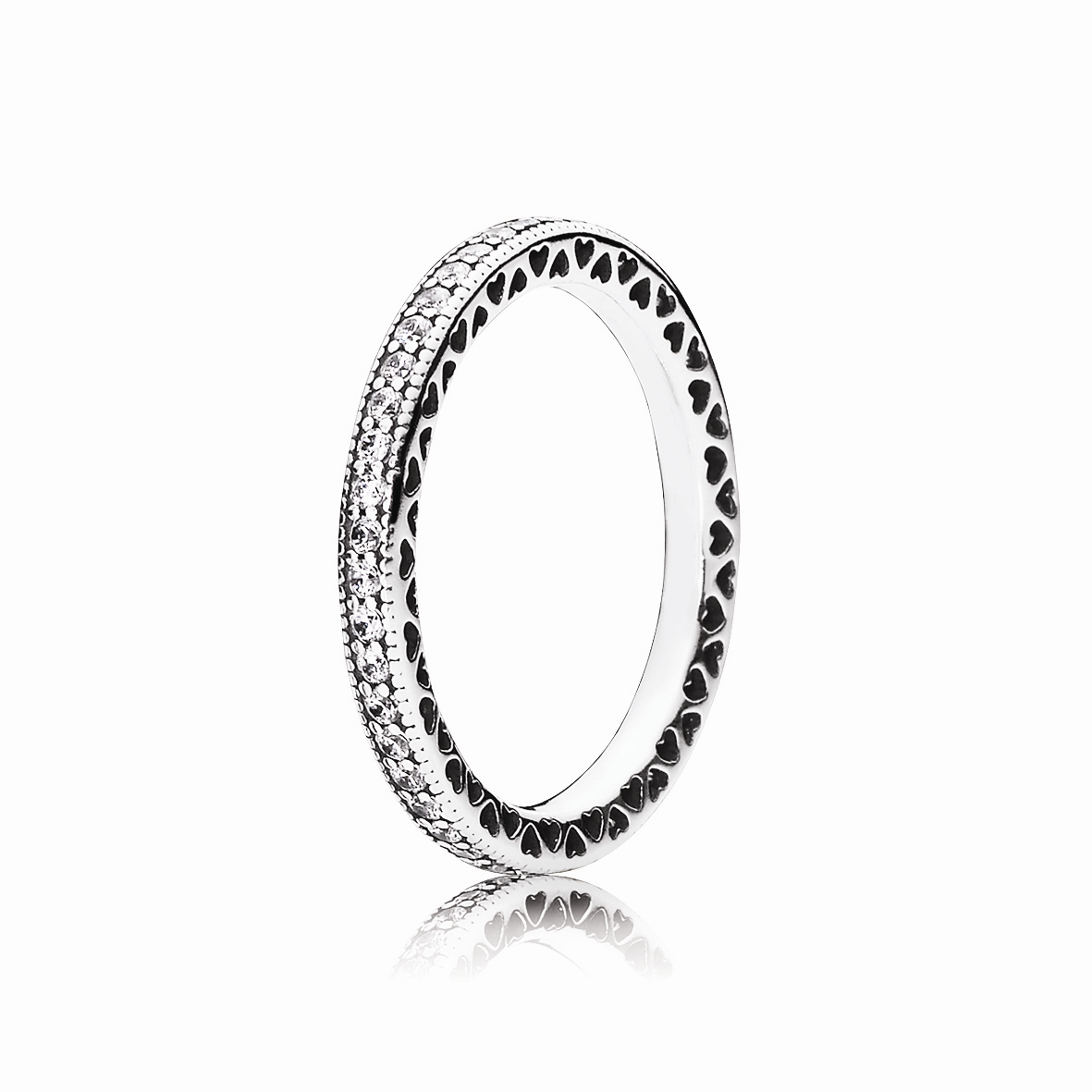 Hearts of PANDORA Silver Ring Band w CZ
