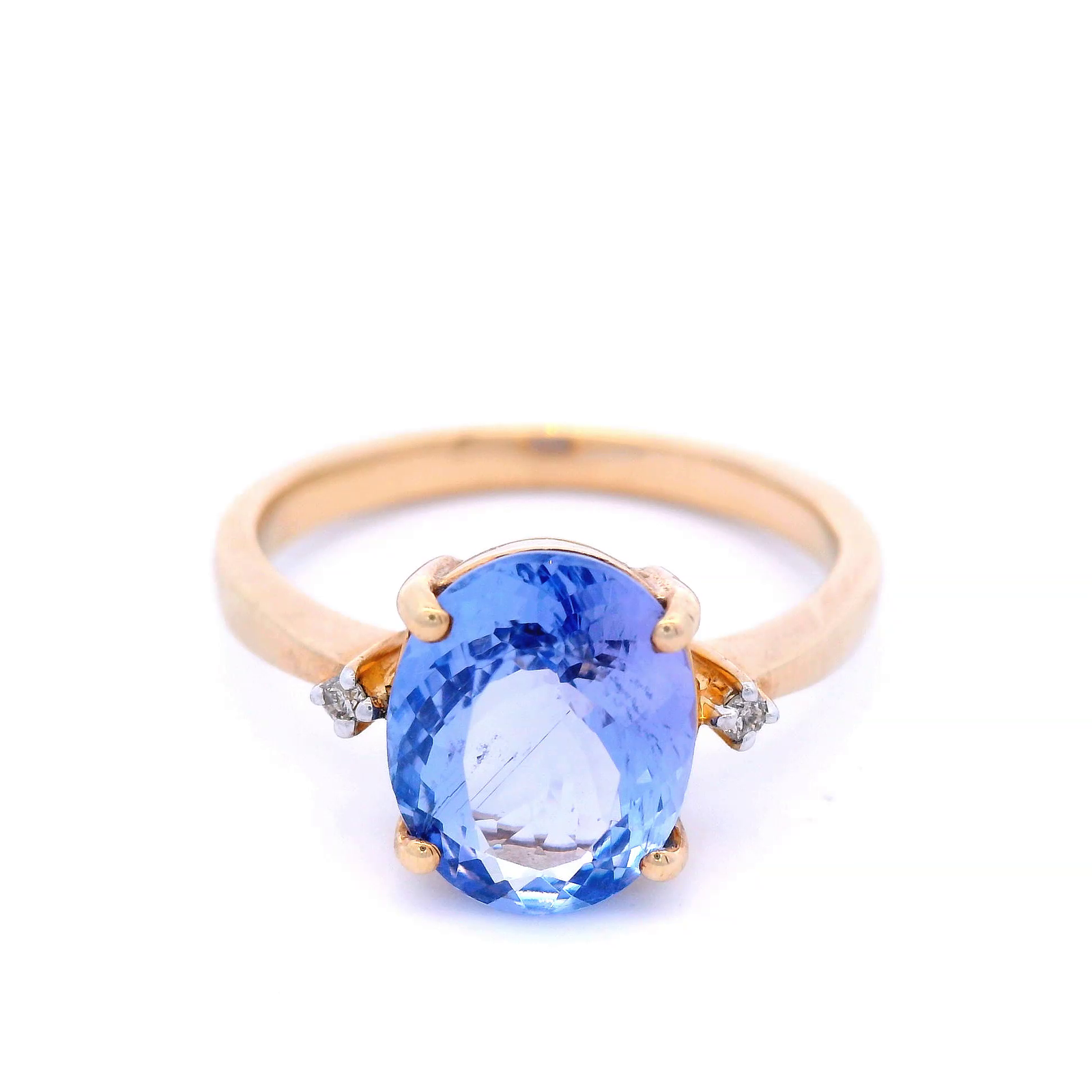 Natural Oval Tanzanite with Diamond Dress Ring in Yellow Gold