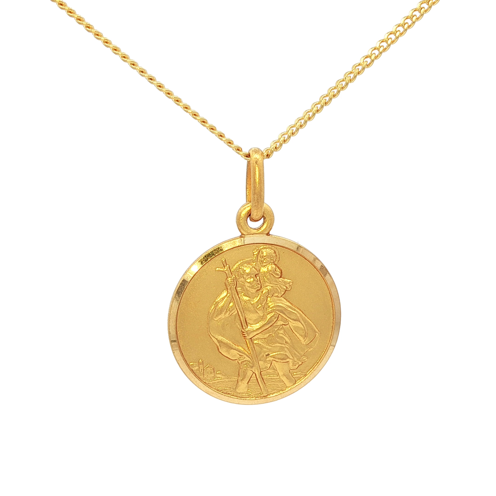 Saint Christopher Round Pendant in Yellow Gold