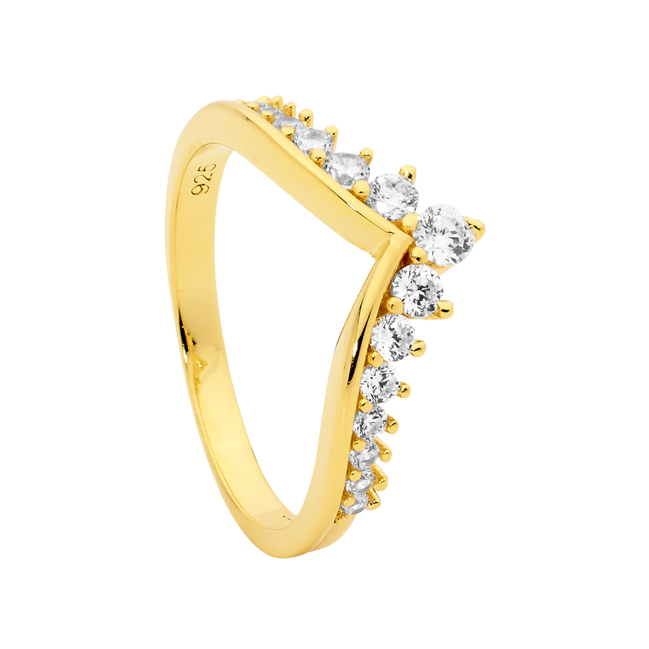Ellani SS Plain V Ring W/ Gradual Wh CZ