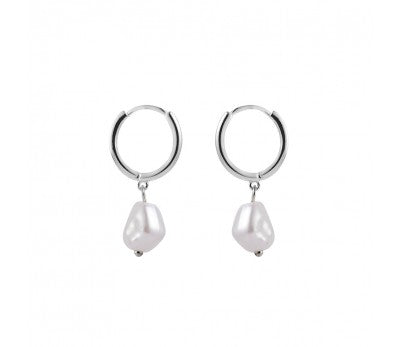 Freshwater Pearl Drop Huggie in Sterling Silver