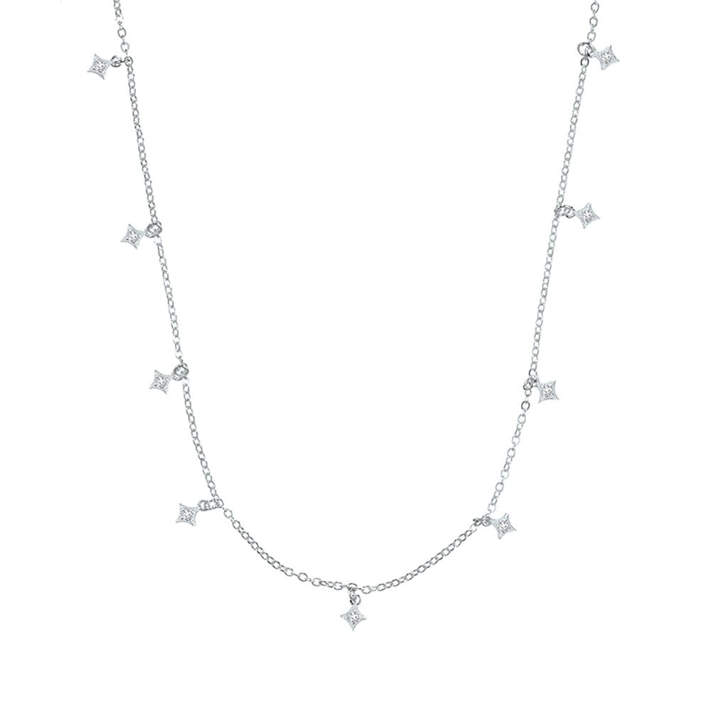 Sterling Silver Necklace With Petite CZ Charms 42 + 3cm