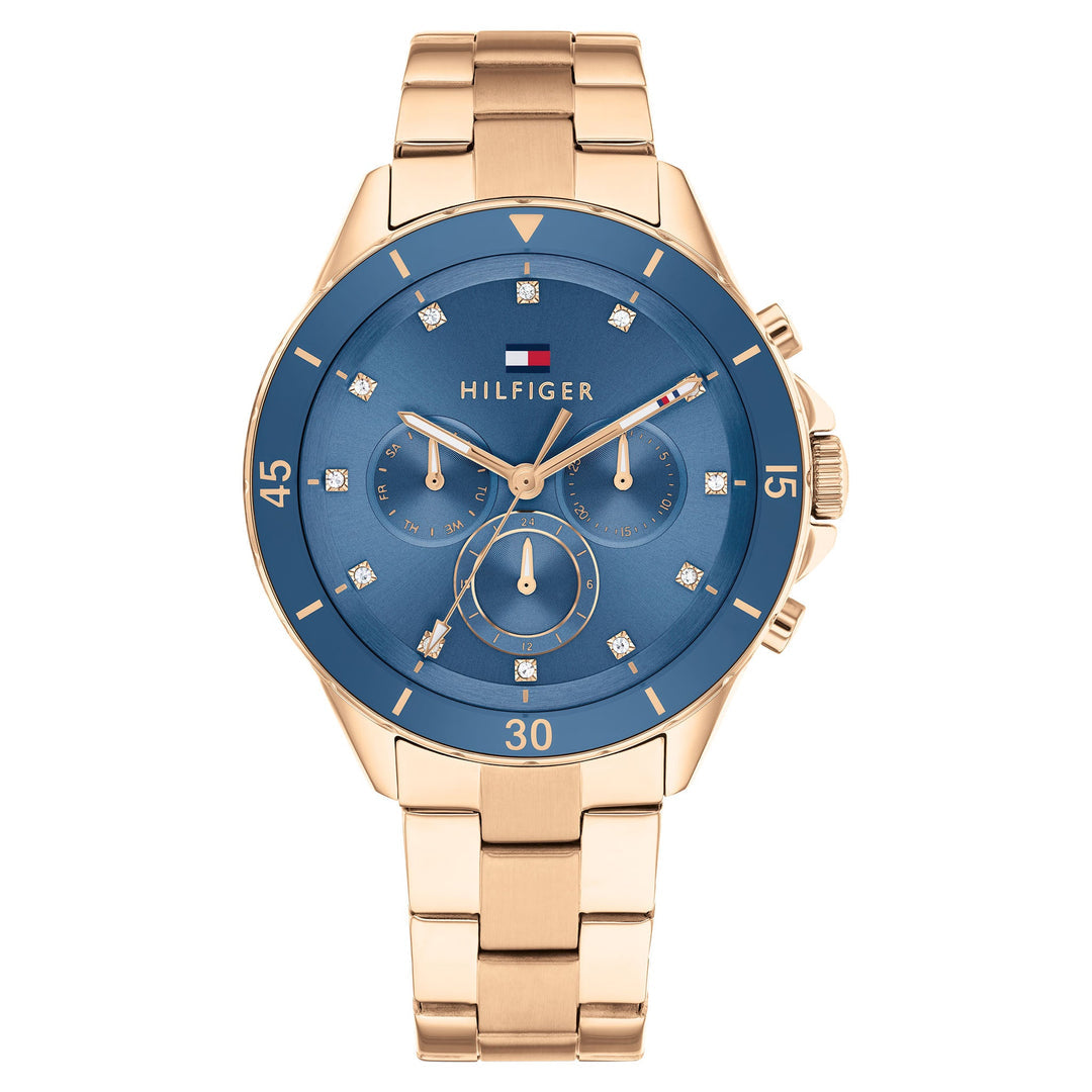 Tommy Hilfiger Gold Steel Blue Dial Multi-function Women's Watch