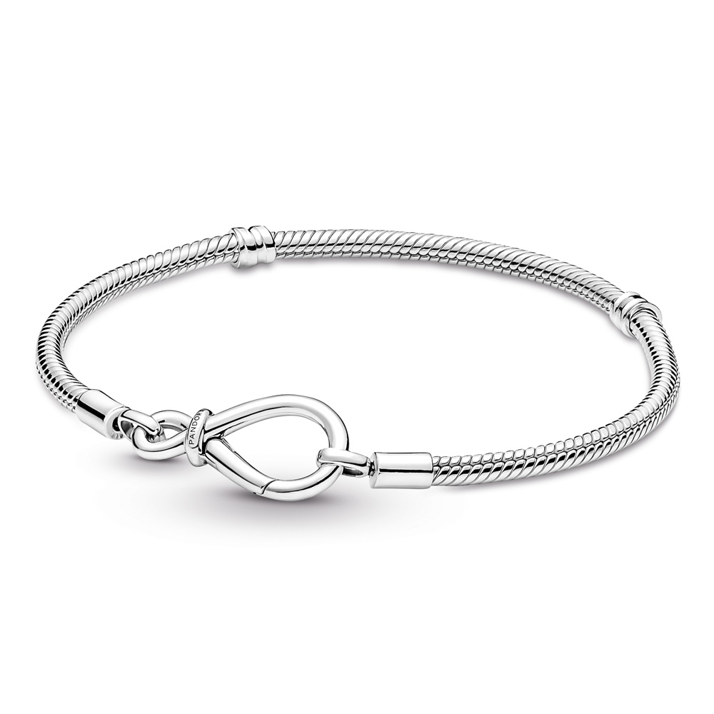 Snake chain sterling silver bracelet with infinity clasp