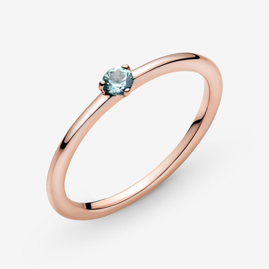 Pandora Rose Solitaire Ring w Light Blue Crystal
