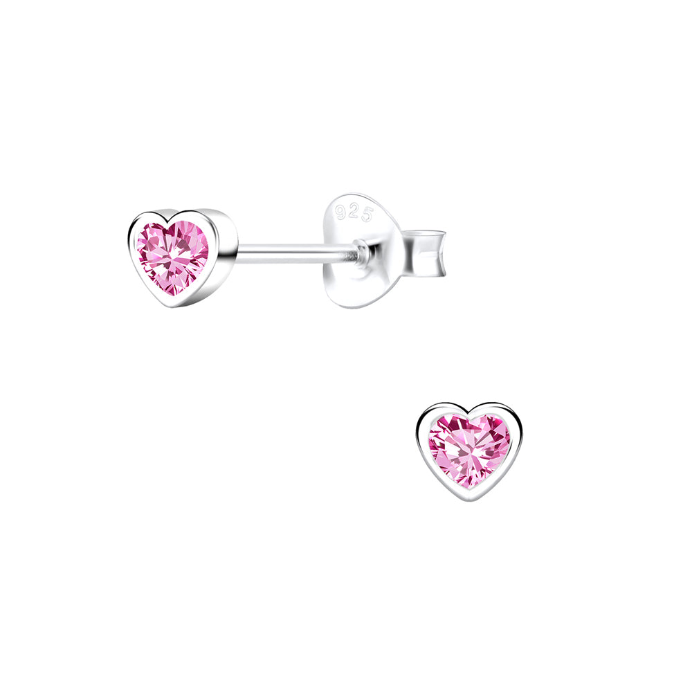 Tiny Treasure Sterling Silver Children’s Heart CZ Stud Earrings