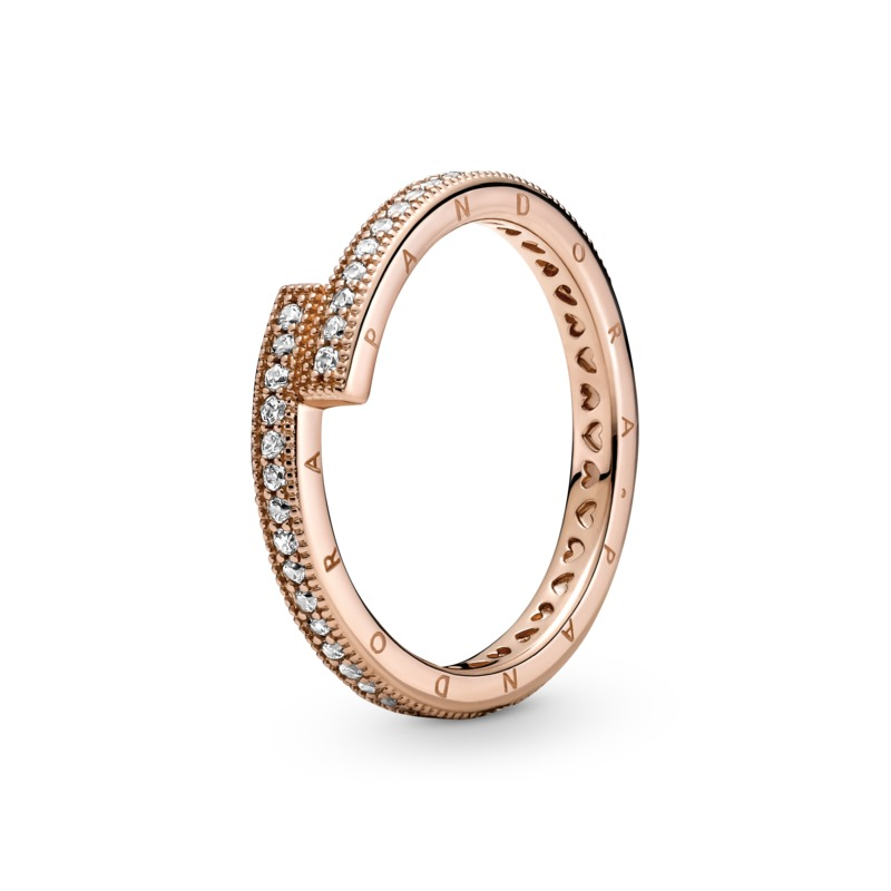 Pandora Rose Logo Stackable Cross-Over Ring w Pave
