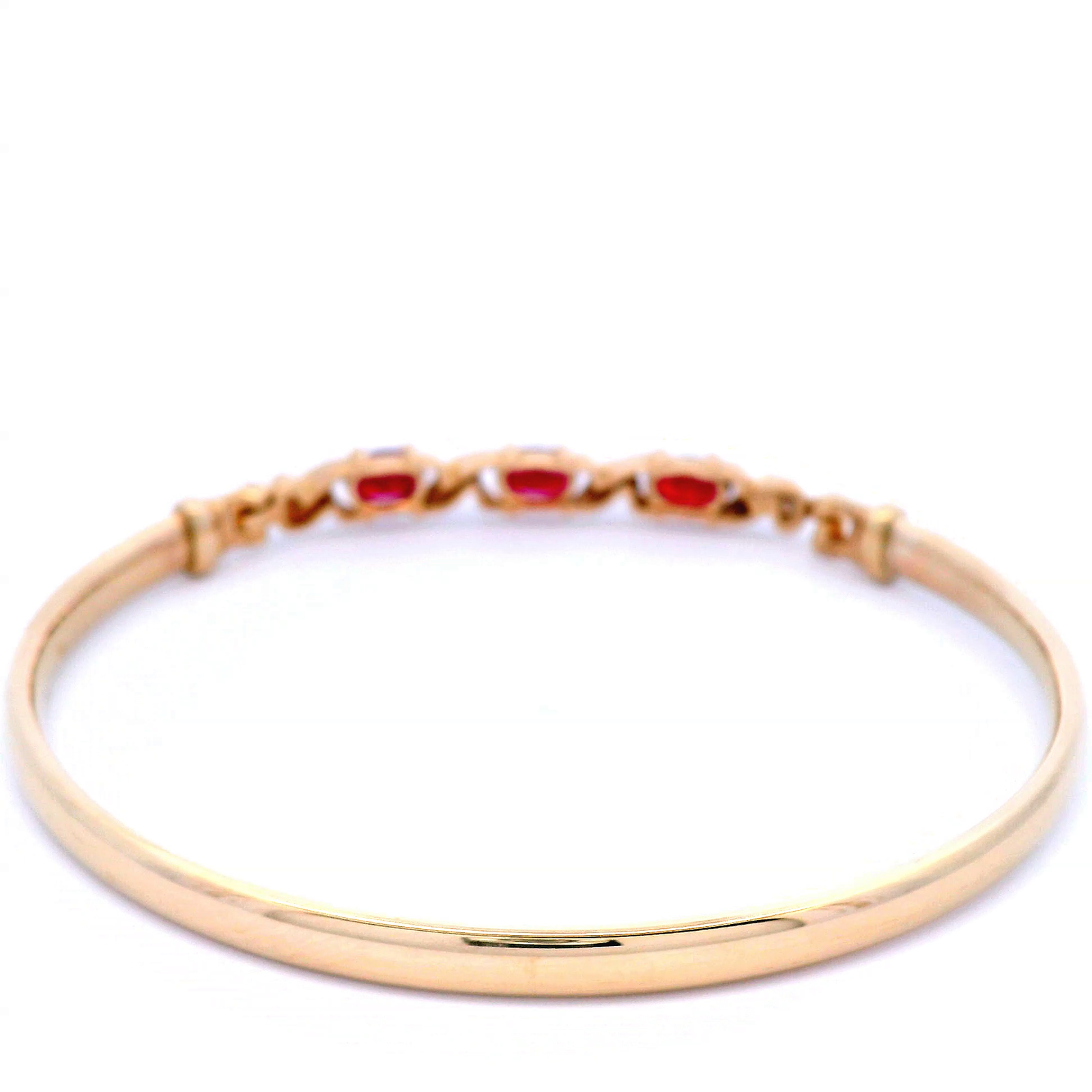 Ova Ruby and Marquise Diamond Bangle in Yellow Gold