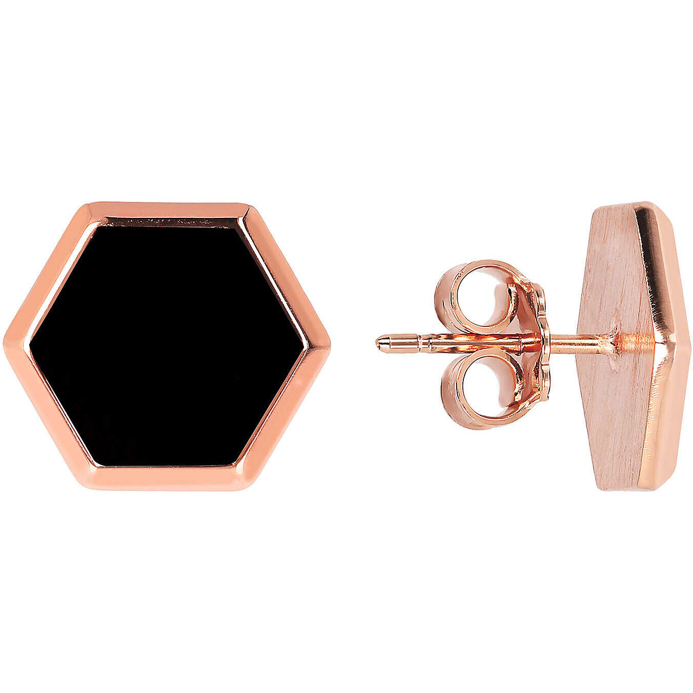 Bronzeallure Alba Black Onyx Hexagon Stud Earrings