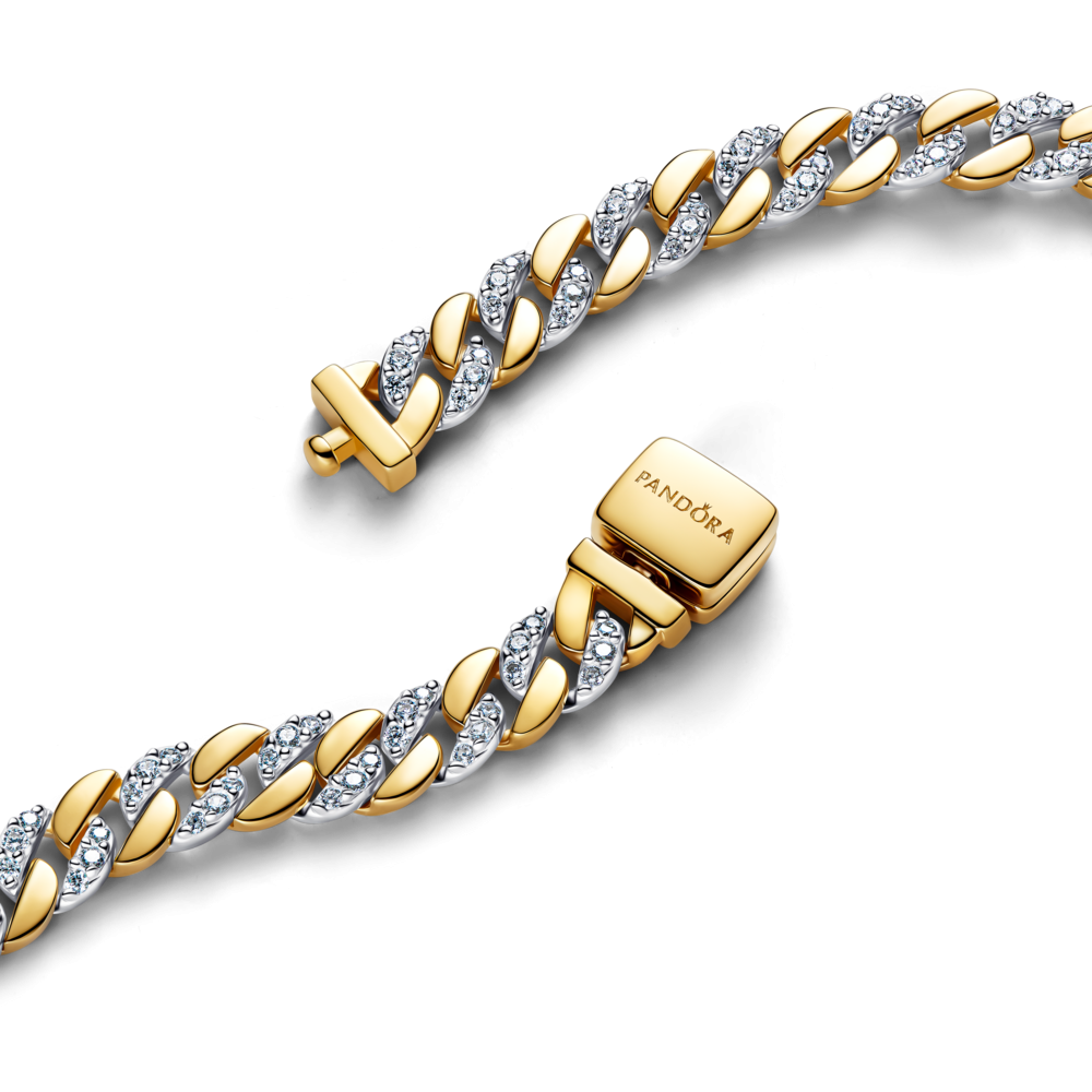 Heart cuban chain sterling silver bracelet with clear cubic zirconia