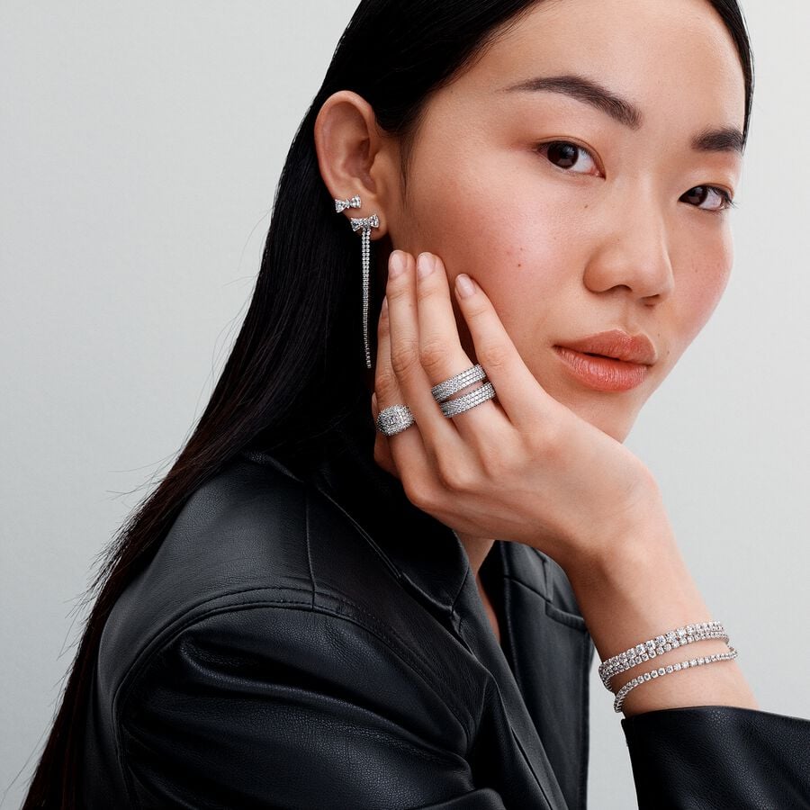 Cocktail sterling silver ring with clear cubic zirconia