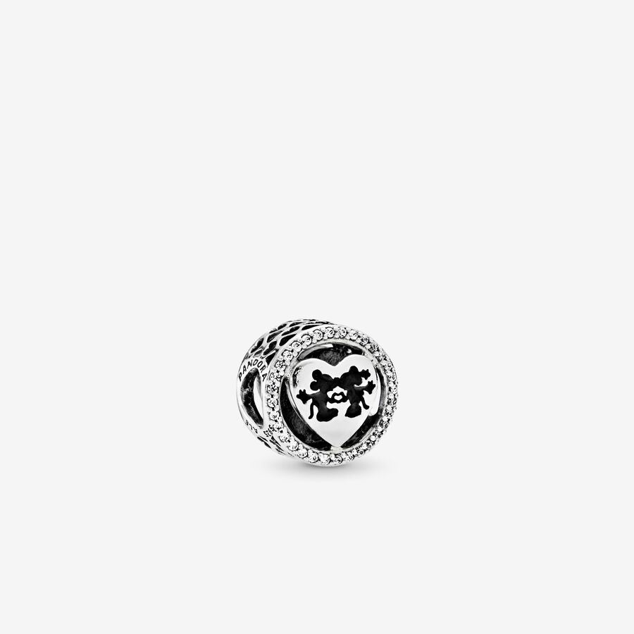 Disney Mickey & Minnie silver charm with clear cubic zirconia and black enamel