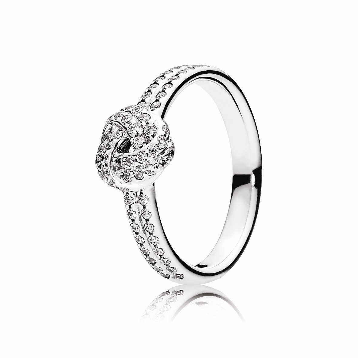 Love knot silver ring with clear cubic zirconia - 60