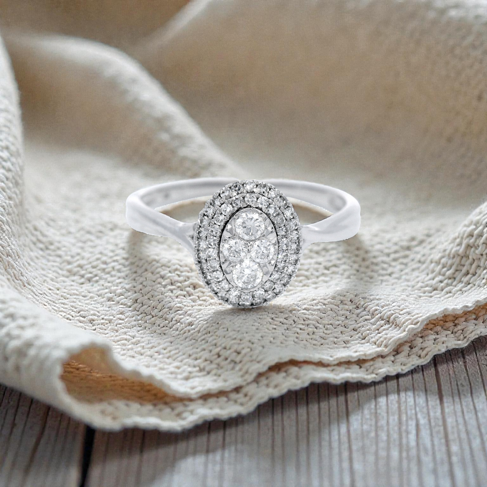 Diamond Halo Cluster Ring in White Gold