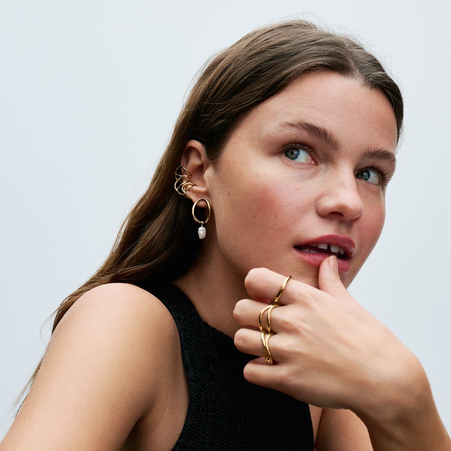 Organically Shaped Circle & Baroque Treated Freshwater Cultured Pearl Earrings