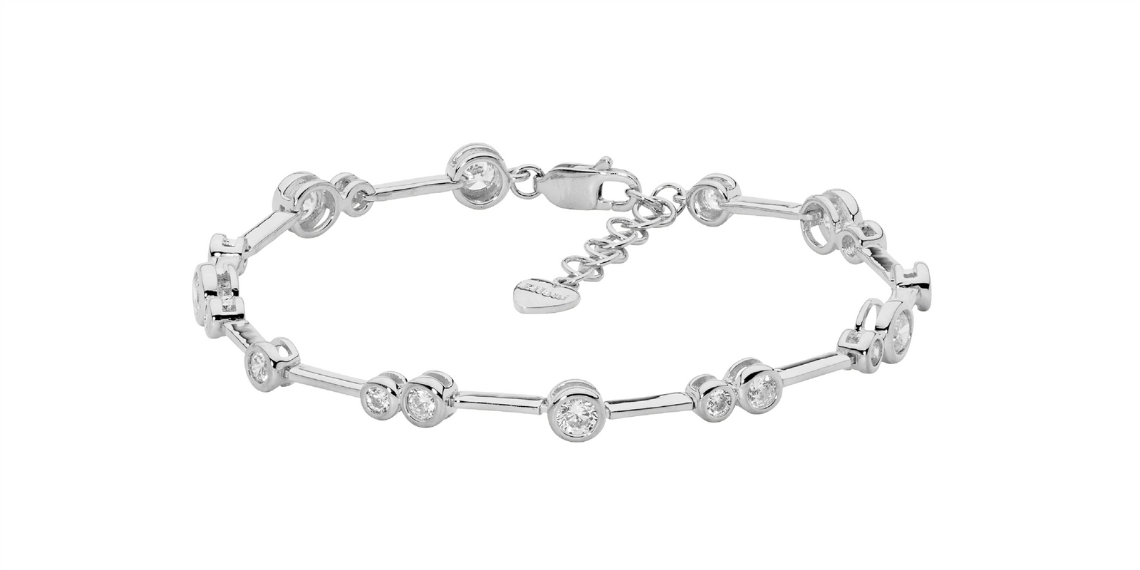 SS bezel set wh cz bar bracelet w/ext chain