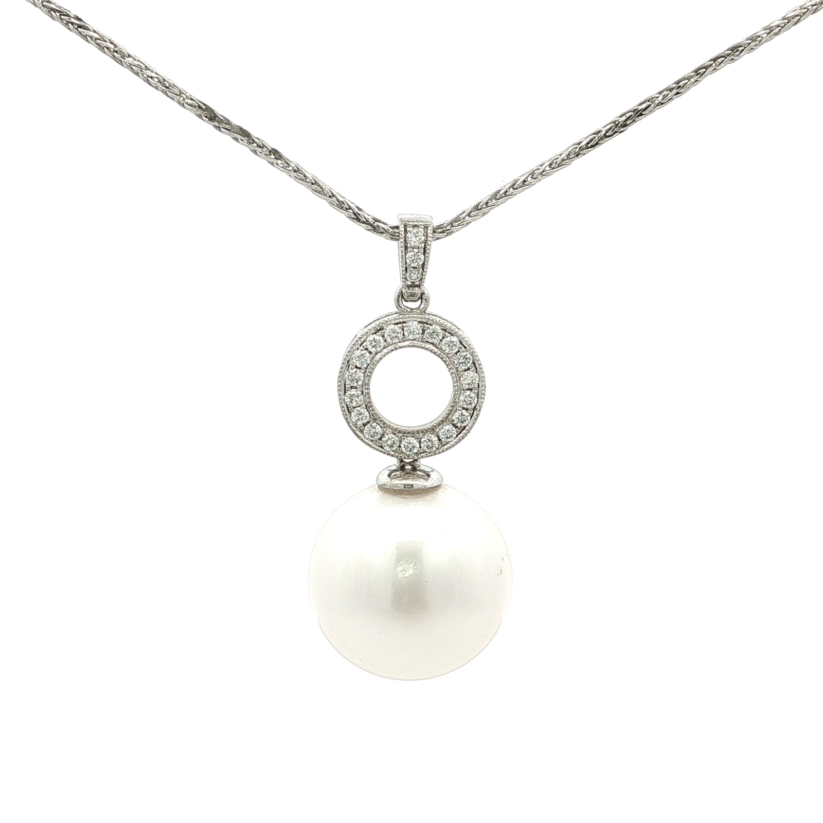 Pacific Button Pearl with Diamond and White Gold Bail