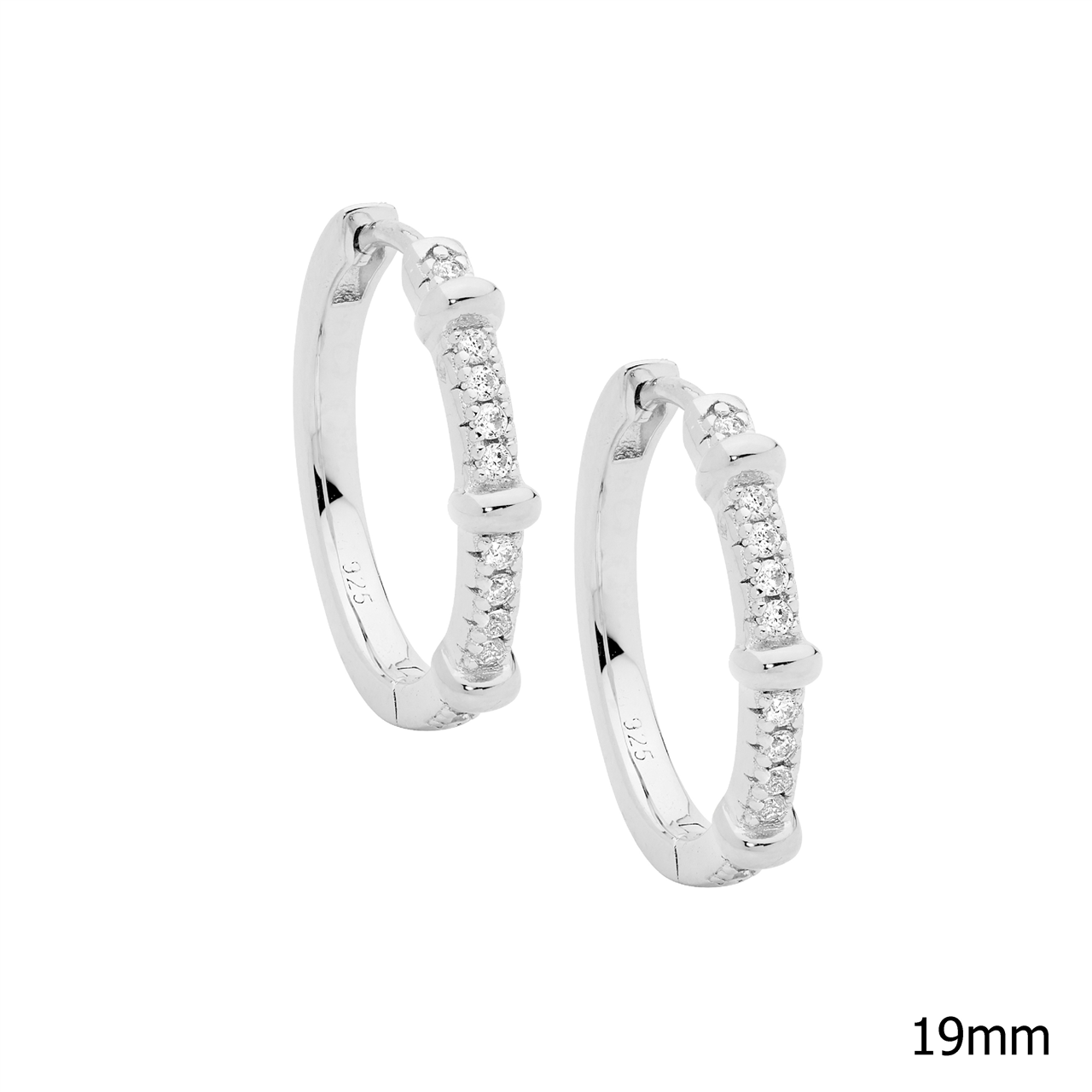 SS 19mm wh cz hoop earrings w/ 3x bands