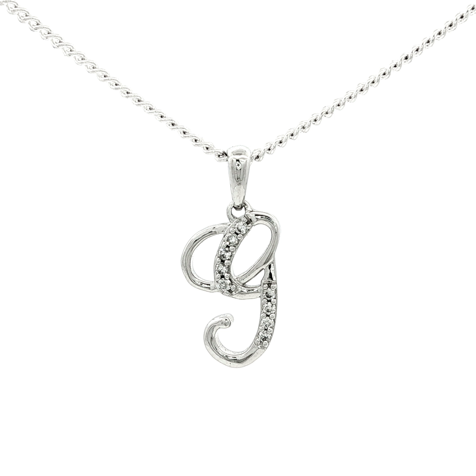 White Gold over Silver Diamond Initial 'H' Charm Necklace