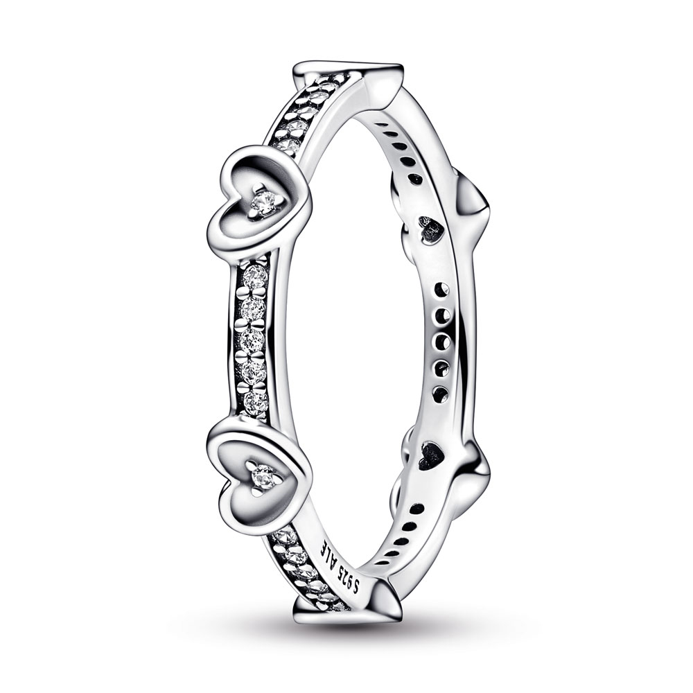 Hearts sterling silver ring with clear cubic zirconia