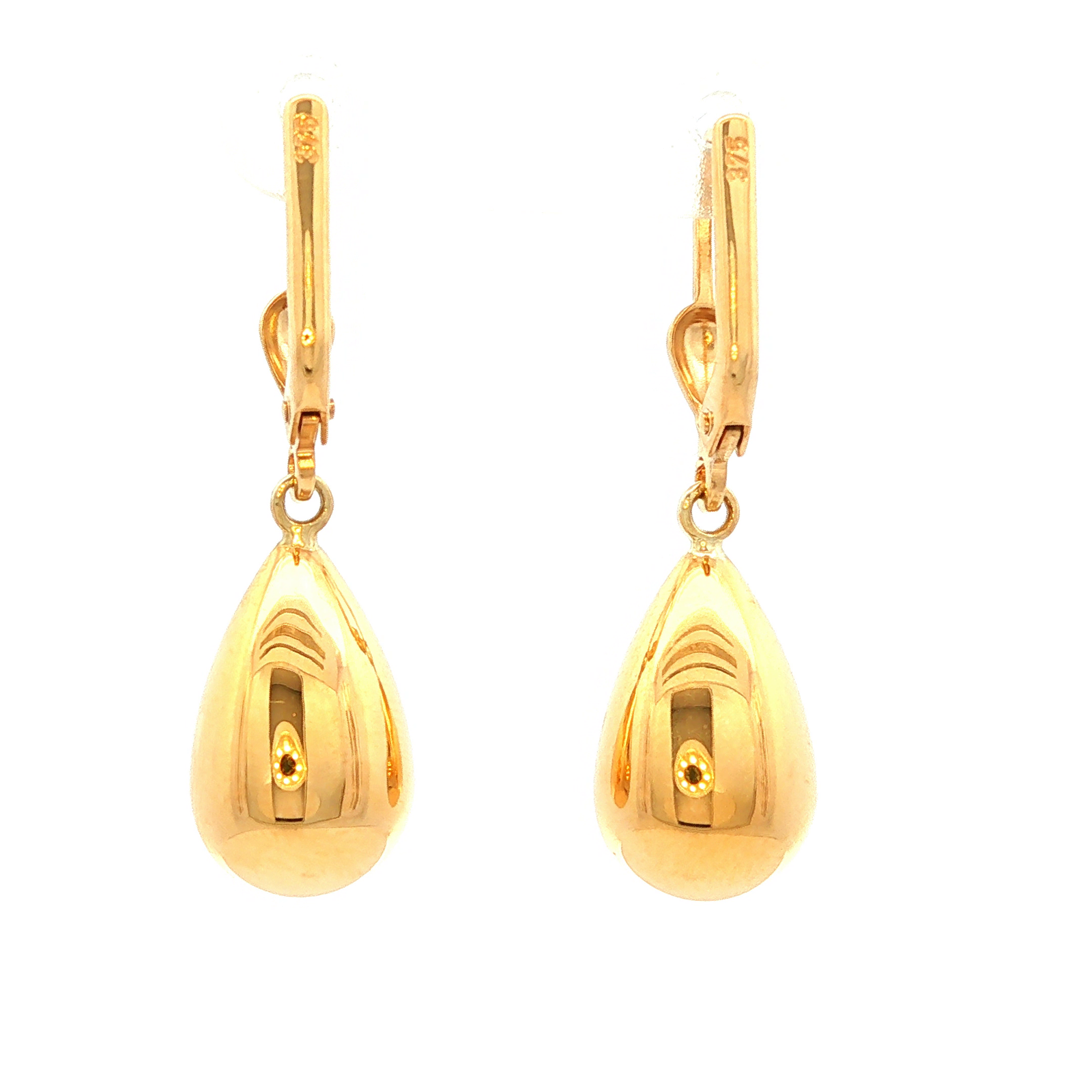Oval Shiny Drop Earriings in Yellow Gold
