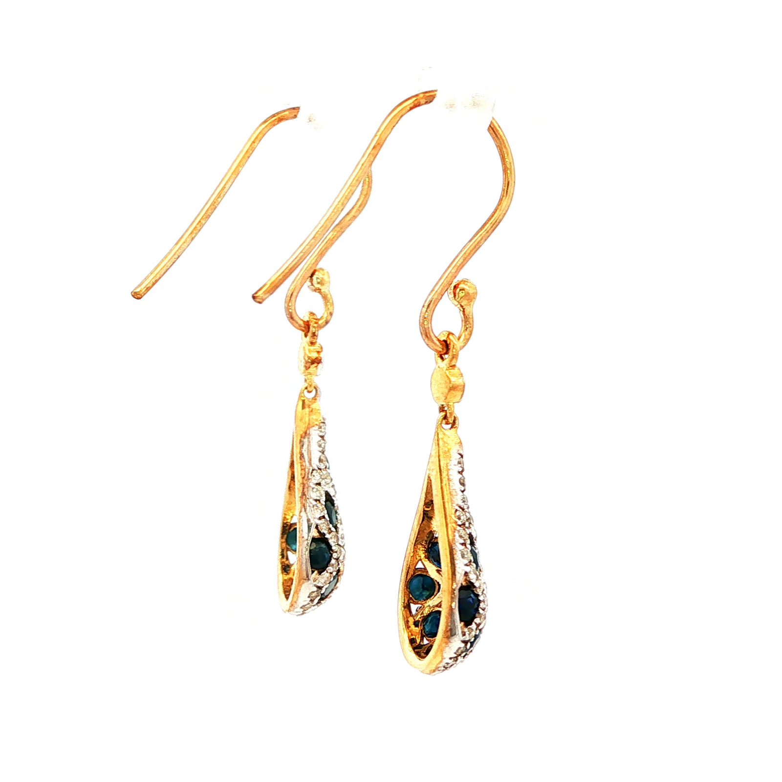 Sapphire & Diamond Drop Earrings in Yellow Gold