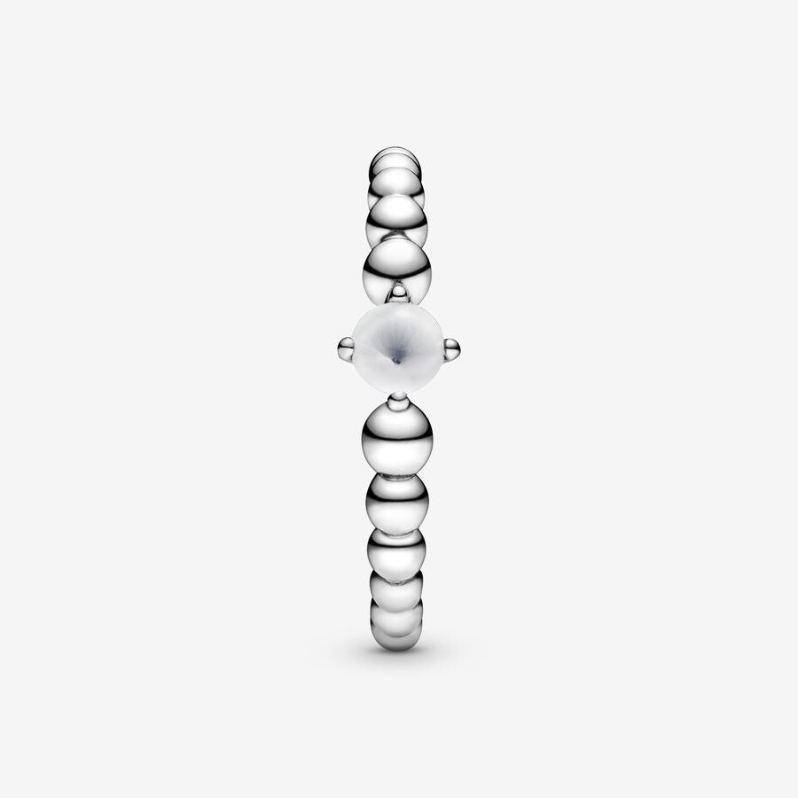April Milky White Silver Ring with Man-Made Milky White Crystal