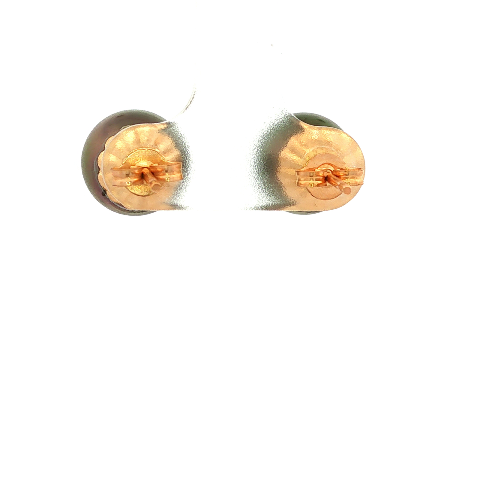 Pair of Tahitian Natural Cultured Pearl Earrings in Yellow Gold