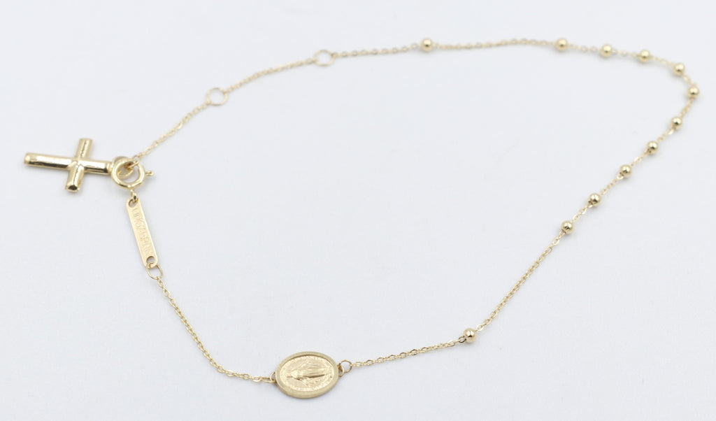 9 Carat Yellow Gold Oval Madonna Metal & Cross Bracelet