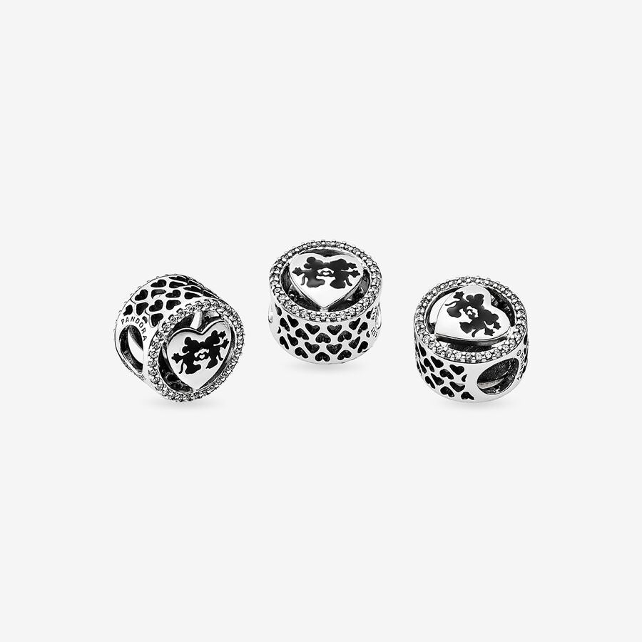 Disney Mickey & Minnie silver charm with clear cubic zirconia and black enamel
