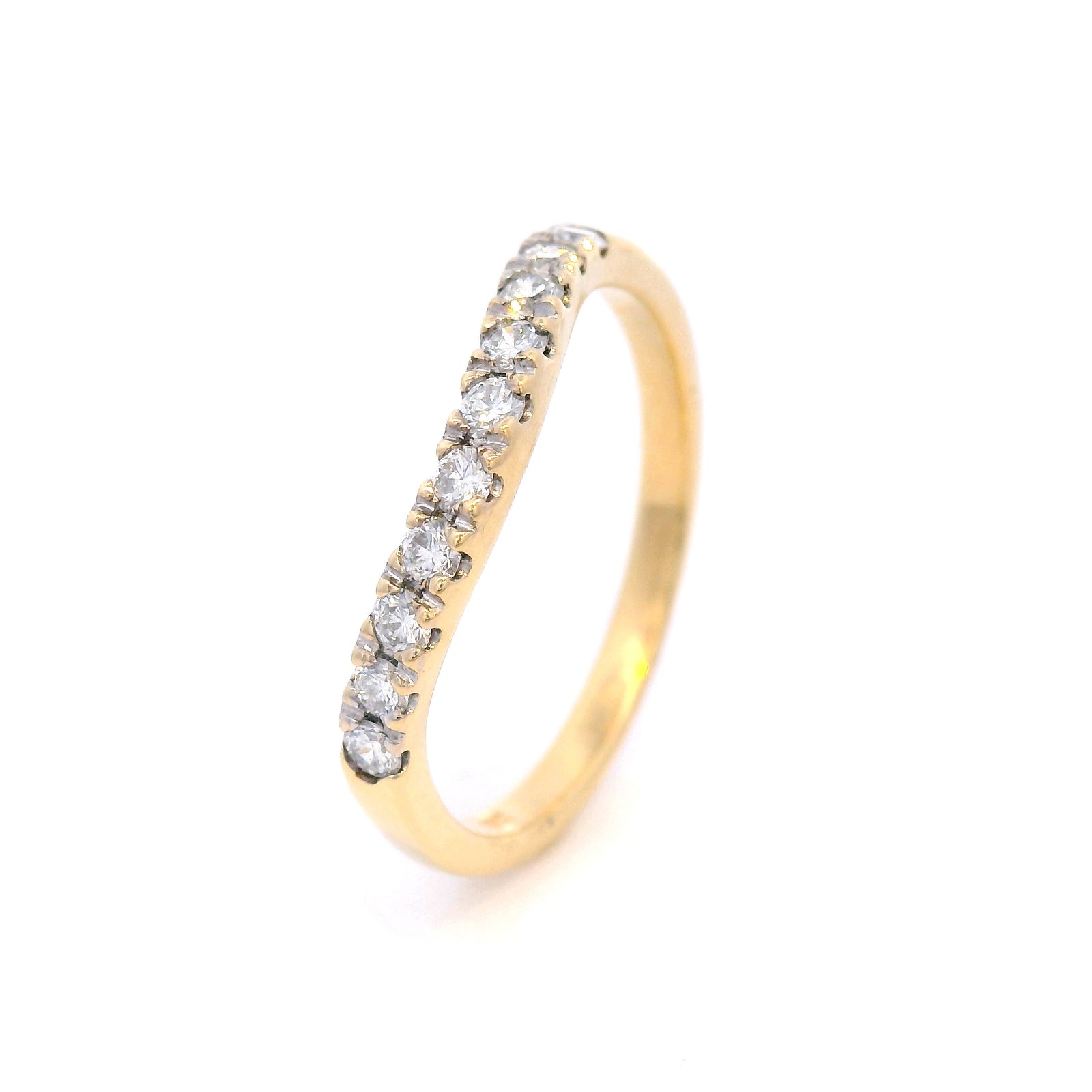 Curved Diamond Set Wedding Band in Yellow Gold
