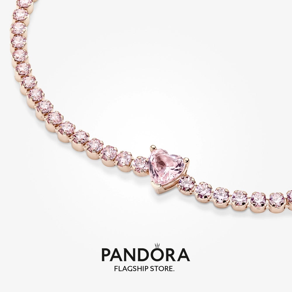 Heart 14k rose gold-plated tennis bracelet with orchid pink crystal