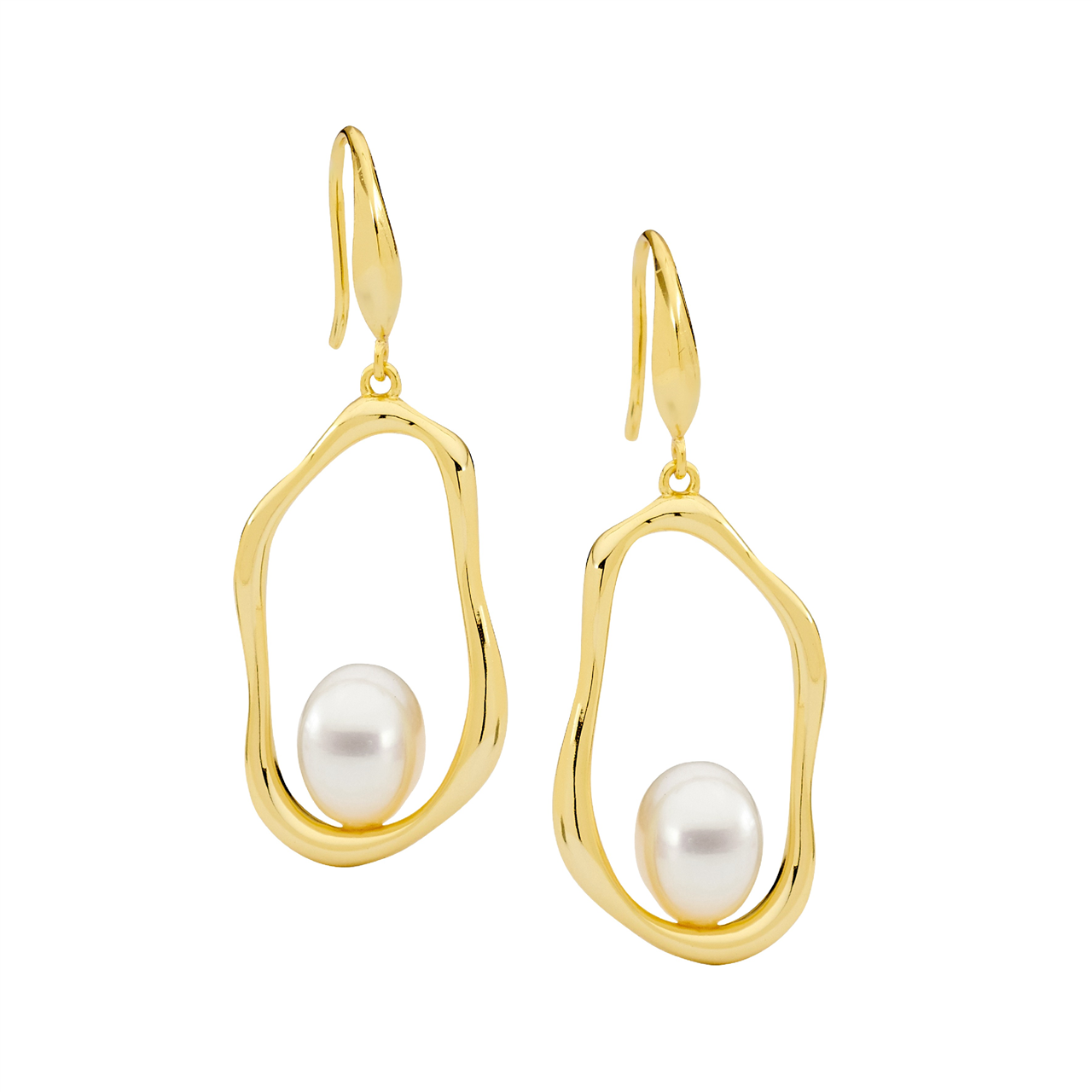 Ellani SS Open Oval Earrings W/ Freshwater Pearl On Shp/Hook