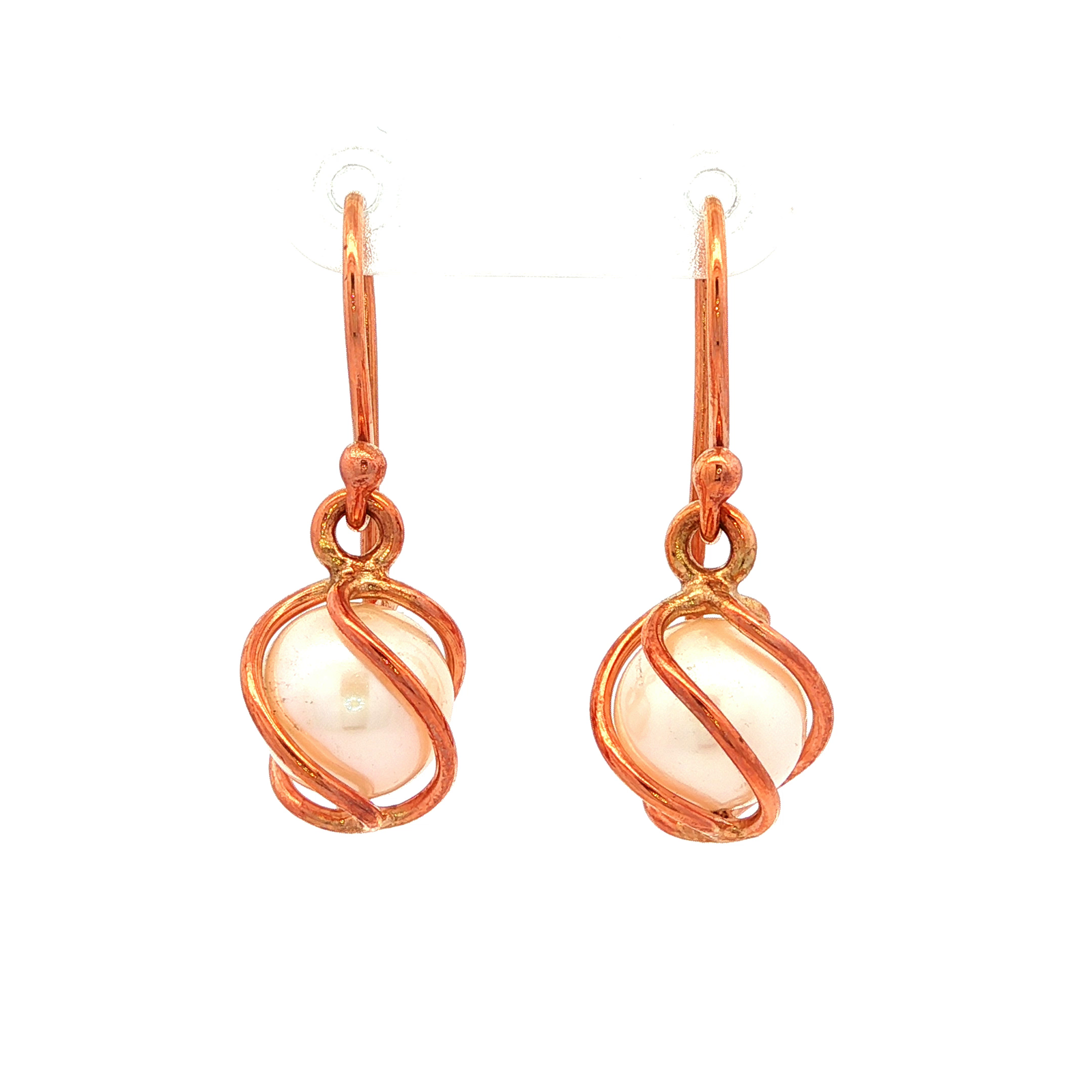 Caged Freshwater Pearl Earring in Rose Gold