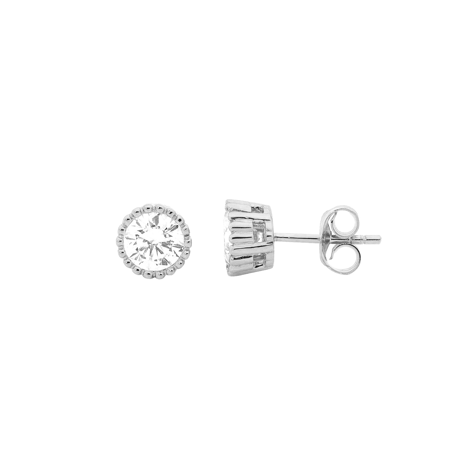 Ellani STG Silver 6Mm White Cz Earrings