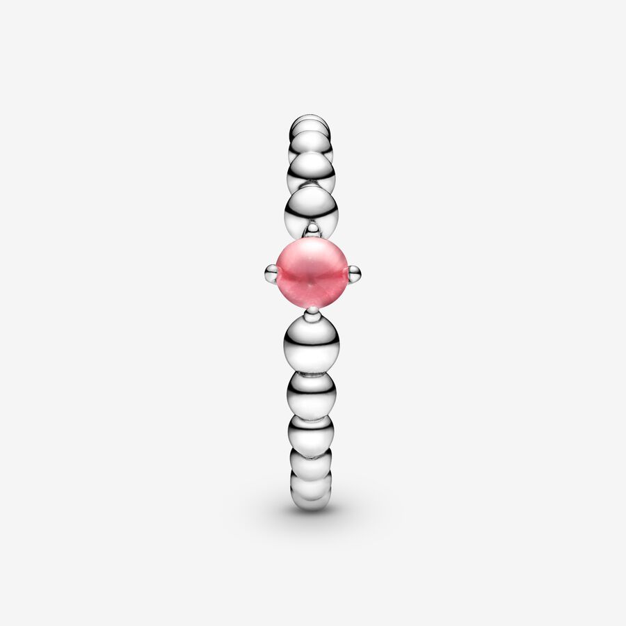 October Petal Pink Silver Ring with Man-Made Petal Pink Crystal