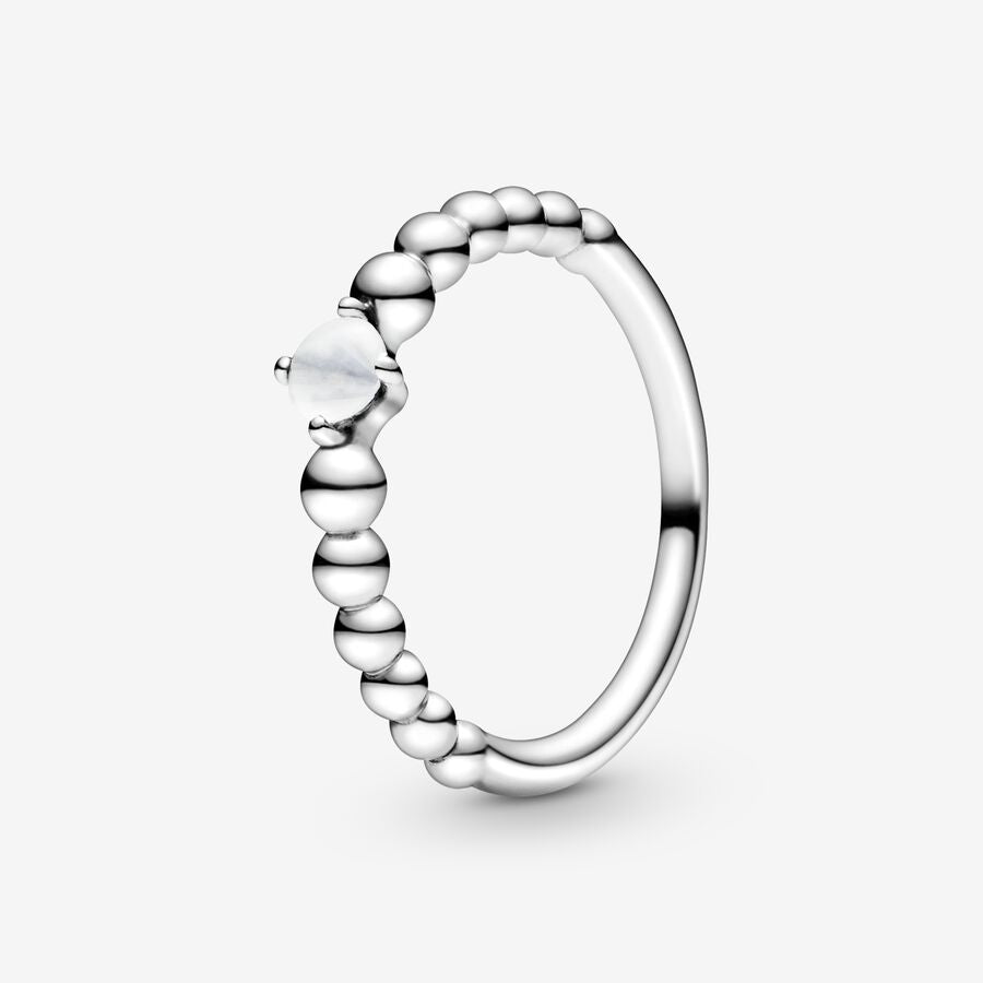 April Milky White Silver Ring with Man-Made Milky White Crystal