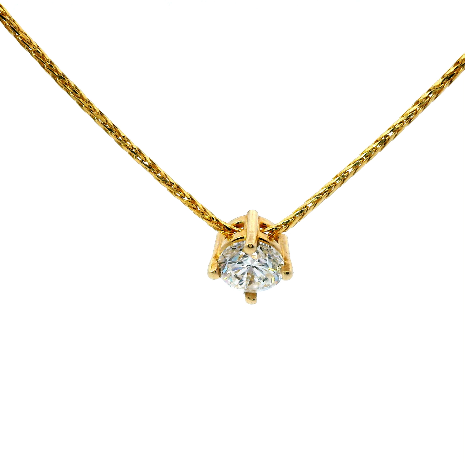 Diamond Slider Pendant on Yellow Gold Wheat Chain.