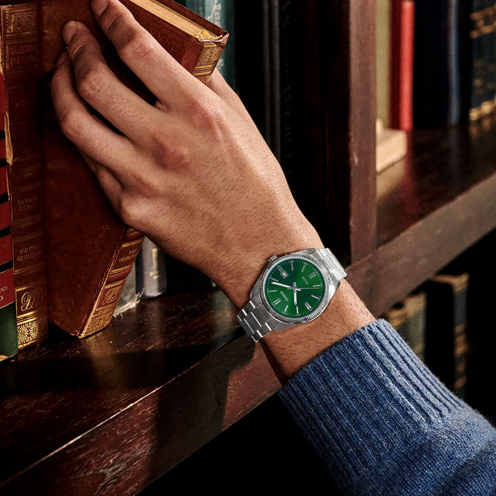 Casio Silver Steel Green Dial Men's Watch MTP1302PD-3A