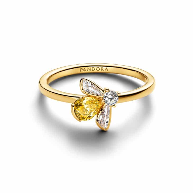Bee 14k gold-plated ring with vibrant yellow and clear cubic zirconia