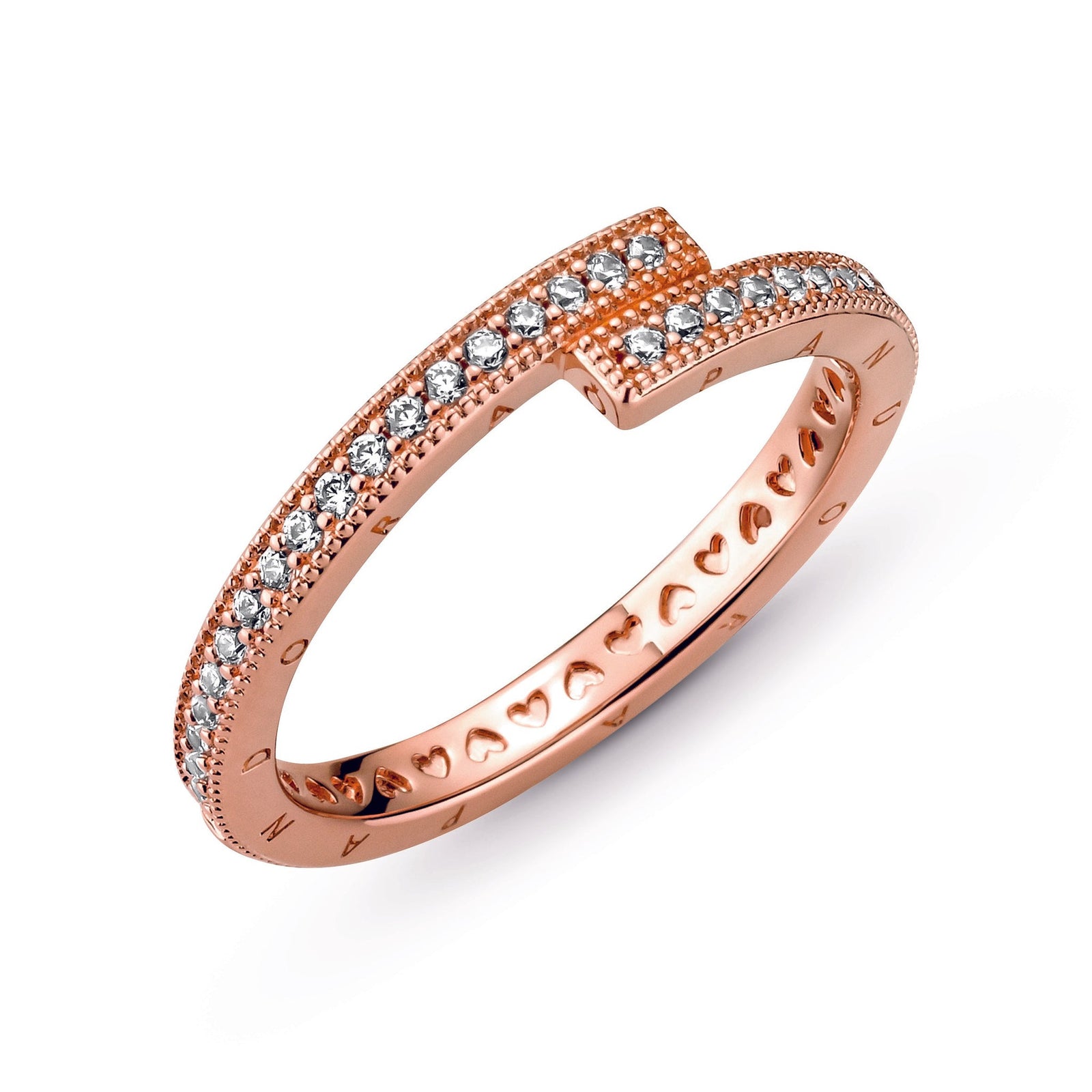 Pandora Rose Logo Stackable Cross-Over Ring w Pave